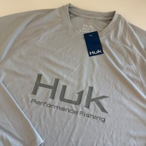 Huk Fishing Long Sleeve Shirt Men's Small Harbor‎ Mist Gray NWT